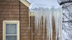 Ice dam on a roof.