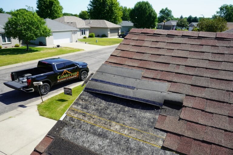 Wind damage on a roof's shingles