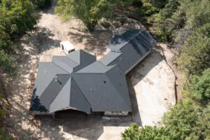 Shingle roofing atop a newly built custom home