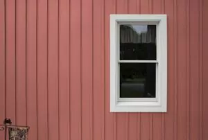Red siding on a building's exterior