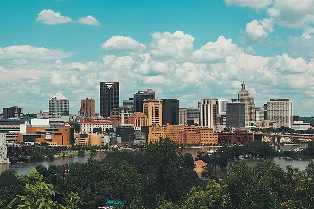 Skyline view of the Twin Cities from across a river